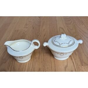 Edwin Knowles Creamer & Sugar Bowl‎ Set Adams Gold Swag Design Vintage 1940s